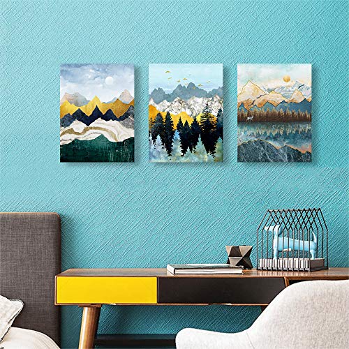Abstract Geometric Mountain Watercolor Painting Wall Decoration for Bedroom 3 Piece 12" X 16" Abstract Canvas Wall Art for Living Room Modern Canvas Prints Kitchen Bathroom Wall Decor Office Home Decoration