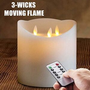 NONNO & ZGF XL-Flameless Wax 6inch High Candle with 3 - Wicks Moving, Led Battery Operated Candles with Remote Control and Timer Function, Ivory