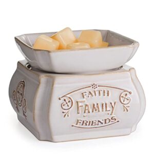 candle warmers etc 2-in-1 candle and fragrance warmer for warming scented candles or wax melts and tarts with to freshen room, faith, family, friends quote