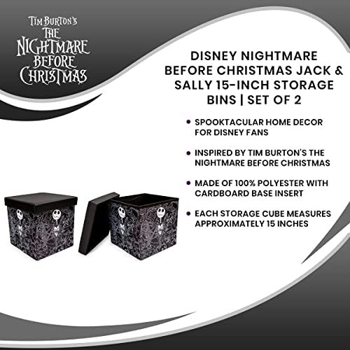 Disney The Nightmare Before Christmas Jack Skellington 15-Inch Storage Bin Cube Organizers, Set of 2 | Fabric Basket Container, Cubby Closet Organizer, Home Decor for Playroom | Gifts And Collectibles