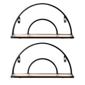 Cabilock Half Circle Floating Shelves Wall Mounted Iron Storage Rack Rustic Wood Wall Display Shelves for Bedroom Bathroom