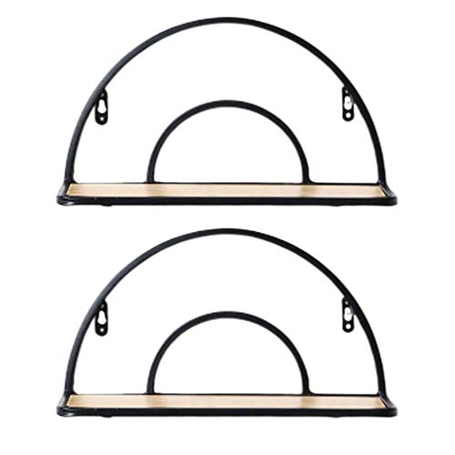 Cabilock Half Circle Floating Shelves Wall Mounted Iron Storage Rack Rustic Wood Wall Display Shelves for Bedroom Bathroom