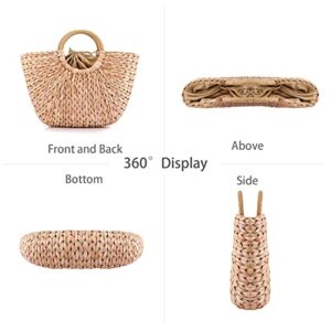 YYW Beach Totes Bags for Women Summer Large Straw Hand-woven Top-handle Handbag Sea Straw Bag Beach Rattan Clutch Purse (Brown)