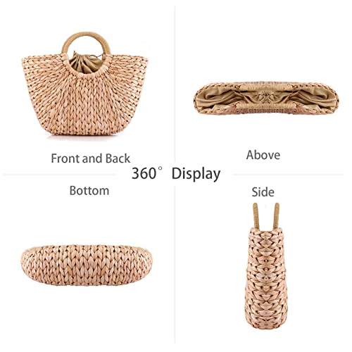 YYW Beach Totes Bags for Women Summer Large Straw Hand-woven Top-handle Handbag Sea Straw Bag Beach Rattan Clutch Purse (Brown)