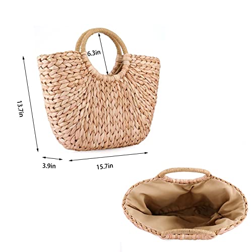 YYW Beach Totes Bags for Women Summer Large Straw Hand-woven Top-handle Handbag Sea Straw Bag Beach Rattan Clutch Purse (Brown)