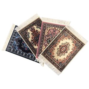 carpet coasters, set of 4 turkish rug style table drink mats, absorbent kitchen and dining accessories, spill & drip protection, rectangular