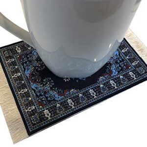 Carpet Coasters, Set of 4 Turkish Rug Style Table Drink mats, Absorbent Kitchen and Dining Accessories, Spill & drip Protection, Rectangular