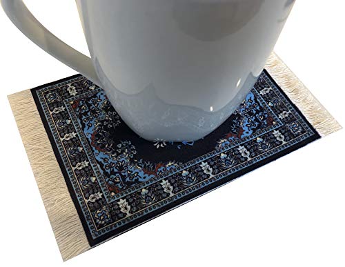 Carpet Coasters, Set of 4 Turkish Rug Style Table Drink mats, Absorbent Kitchen and Dining Accessories, Spill & drip Protection, Rectangular