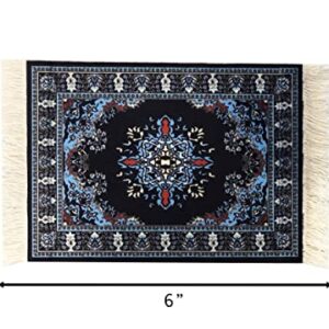 Carpet Coasters, Set of 4 Turkish Rug Style Table Drink mats, Absorbent Kitchen and Dining Accessories, Spill & drip Protection, Rectangular