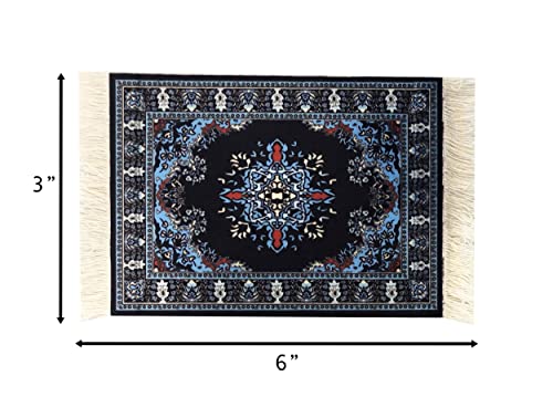 Carpet Coasters, Set of 4 Turkish Rug Style Table Drink mats, Absorbent Kitchen and Dining Accessories, Spill & drip Protection, Rectangular