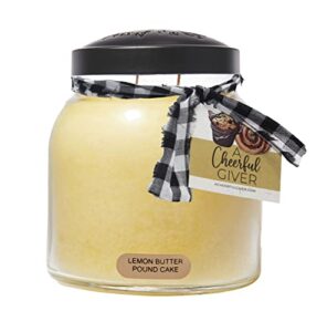 a cheerful giver — lemon butter pound cake – 34oz papa scented candle jar with lid – keepers of the light – 155 hours of burn time, gift for women, yellow