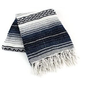 meximart’s® authentic mexican falsa blanket hand woven (navy blue)