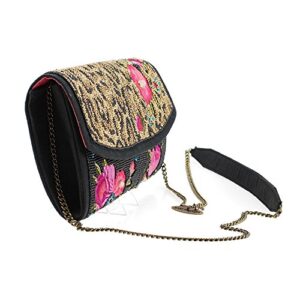 Mary Frances Flowers Gone Wild Beaded Animal Print Floral Crossbody Clutch Handbag, Multi