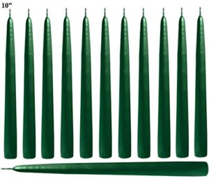 green taper candles 10 inches tall – elegant – premium quality – dripless smokeless – hand-dipped – set of 12 – for holiday decoration, wedding, dinner, ceremony, table candles, birthday made in us