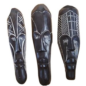 novarena african art cameroon gabon fang wall masks and sculptures – africa home mask decor (3 pc black 12 inch fang mask)