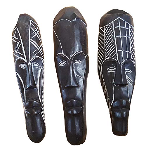 Novarena African Art Cameroon Gabon Fang Wall Masks and Sculptures - Africa Home Mask Decor (3 Pc Black 12 Inch Fang Mask)