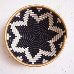 african basket- chwele/rwanda basket/woven bowl/sisal & sweetgrass basket/black, white, tan