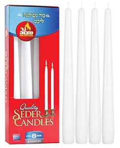 ner mitzvah passover seder candles – 8 hour burn time – european made – pack of 4 taper candles