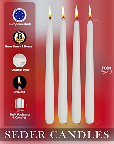 Ner Mitzvah Passover Seder Candles - 8 Hour Burn Time - European Made - Pack of 4 Taper Candles