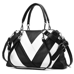 women handbag hobo shoulder crossbody bag, top handle bags totes splice style large capacity satchel purse for shopping, travel, business, school, holiday gifts, black white