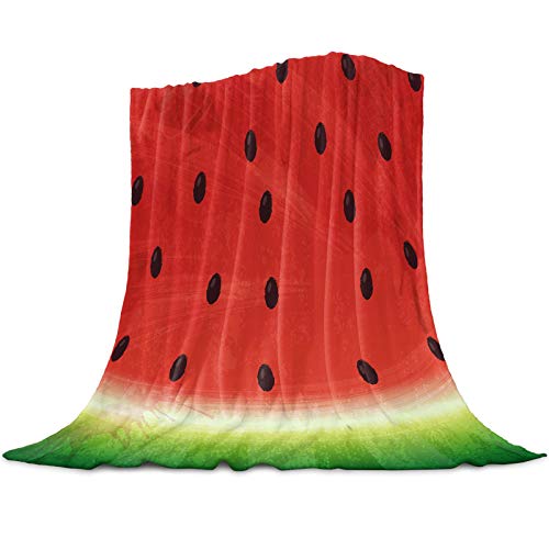 Fleece Blankets Throw Couch Bed Sofa Warm,Soft Microfiber Plush Reversible All Season Blanket for Adults/Kids - Watermelon in Watercolor Style 40" x 50"