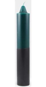 9 green and black pillar candle