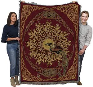 pure country weavers solstice ravens blanket by jen delyth – celtic gift tapestry throw woven from cotton – made in the usa (72×54)