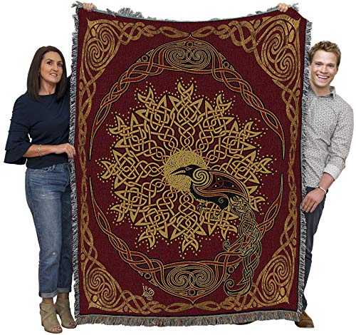 Pure Country Weavers Solstice Ravens Blanket by Jen Delyth - Celtic Gift Tapestry Throw Woven from Cotton - Made in The USA (72x54)