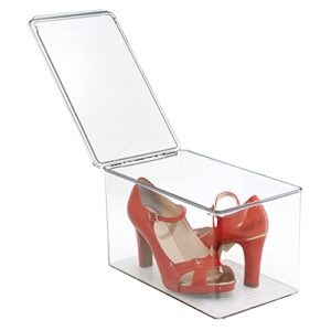 mDesign Stackable Plastic Closet Storage Container Bin Box with Hinge Lid for Organizing Shoes, Booties, Pumps, Sandals, Wedges, Flats, Heels - Lumiere Collection - Clear