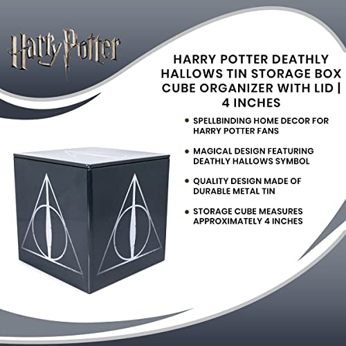 Ukonic Harry Potter Deathly Hallows Tin Storage Box Cube Organizer with Lid | 4 Inches