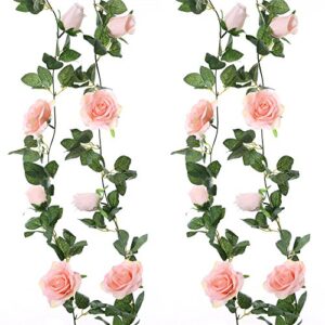 felice arts 2 pack pink artificial floral garland 13 ft fake rose vine hanging rose garland for wedding flowers table centerpiece arrangement room baby shower teepee mirror decor