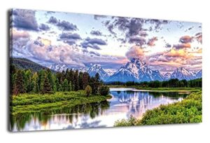 artewoods landscape canvas wall art nature picture oxbow bend grand teton national park modern canvas artwork river and forest contemporary wall art large size for home office decoration 20″ x 40″
