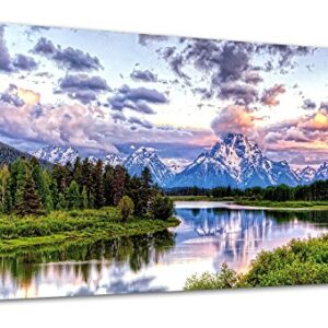 arteWOODS Landscape Canvas Wall Art Nature Picture Oxbow Bend Grand Teton National Park Modern Canvas Artwork River and Forest Contemporary Wall Art Large Size for Home Office Decoration 20" x 40"