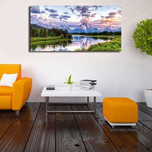 arteWOODS Landscape Canvas Wall Art Nature Picture Oxbow Bend Grand Teton National Park Modern Canvas Artwork River and Forest Contemporary Wall Art Large Size for Home Office Decoration 20" x 40"