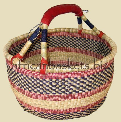 Bolga Baskets International Extra Large Market Basket w/ Leather Wrapped Handle (Colors Vary)