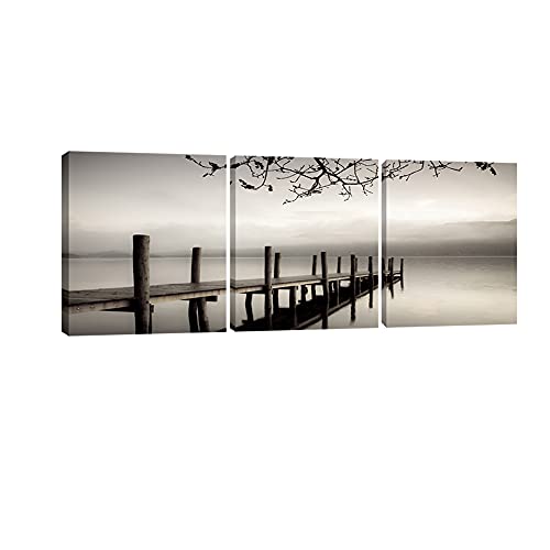 Pyradecor Peace 3 panels Black and White Landscape Canvas Prints on Canvas Wall Art Modern Stretched Pictures Paintings Artwork for Living Room Bedroom Home Décor