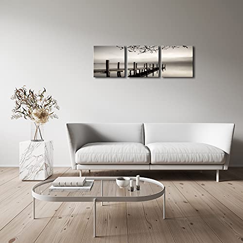 Pyradecor Peace 3 panels Black and White Landscape Canvas Prints on Canvas Wall Art Modern Stretched Pictures Paintings Artwork for Living Room Bedroom Home Décor