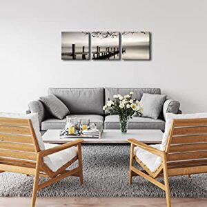 Pyradecor Peace 3 panels Black and White Landscape Canvas Prints on Canvas Wall Art Modern Stretched Pictures Paintings Artwork for Living Room Bedroom Home Décor