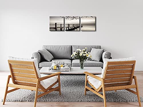 Pyradecor Peace 3 panels Black and White Landscape Canvas Prints on Canvas Wall Art Modern Stretched Pictures Paintings Artwork for Living Room Bedroom Home Décor