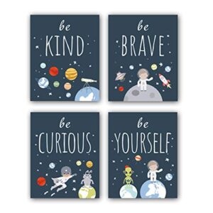 chditb unframed inspirational art print, outer space planet wall art painting,set of 4（8″ x10″ ） be kind be brave be curious be yourself quote canvas posters for boys kids bedroom nursery decor
