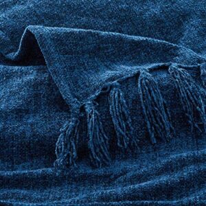 Americanflat 50x60 Chenille Throw Blanket in Blue with - Breathable Polyester with Decorative Fringe - Wrinkle and Fade Resistant