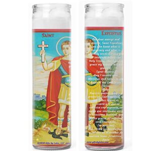 saint expedite san expedito set of 2 or 4 candles set de 2 o 4 veladoras prayer in english and spanish oracion en ingles y espanol (two)