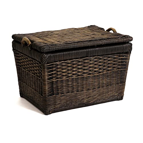 The Basket Lady Lift-Off Lid Wicker Storage Basket, Medium, 20 in L x 15 in W x 14 in H, Antique Walnut Brown