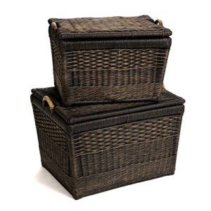 The Basket Lady Lift-Off Lid Wicker Storage Basket, Medium, 20 in L x 15 in W x 14 in H, Antique Walnut Brown