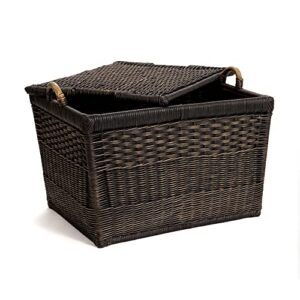 The Basket Lady Lift-Off Lid Wicker Storage Basket, Medium, 20 in L x 15 in W x 14 in H, Antique Walnut Brown