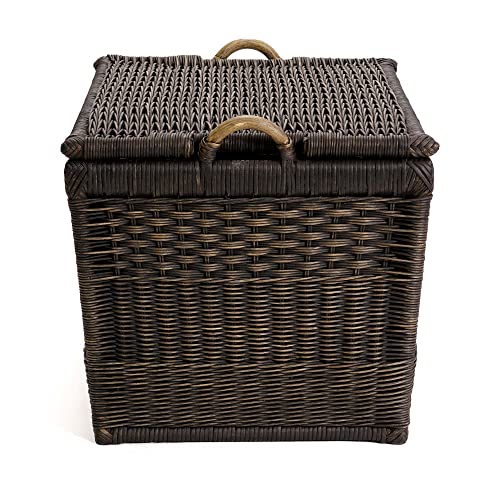 The Basket Lady Lift-Off Lid Wicker Storage Basket, Medium, 20 in L x 15 in W x 14 in H, Antique Walnut Brown