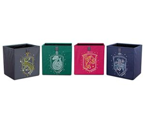 harry potter hogwarts houses 11-inch storage bin cube organizers, set of 4 | fabric basket container, cubby cube closet organizer | wizarding world gifts and collectibles