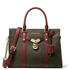 MICHAEL Michael Kors Nouveau Hamilton Large Logo and Leather Satchel in Brown/Brandy