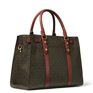 MICHAEL Michael Kors Nouveau Hamilton Large Logo and Leather Satchel in Brown/Brandy