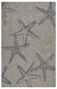 ox bay celeste coastal starfish indoor/ outdoor area rug, gray/navy, 5′ x 7′